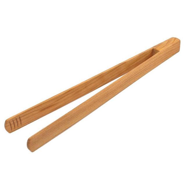 BICB Premium Cherry Wooden Tongs, 12" Long Easy Grip Toaster Tongs
