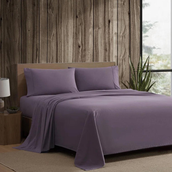 Eddie Bauer Solid Brushed Percale Purple Cotton Sheet Set & Reviews | Wayfair