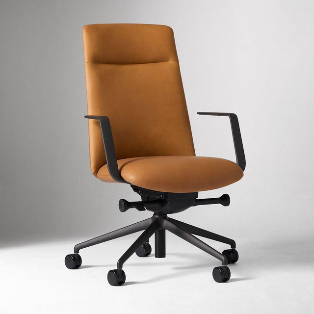 Bolton High Back Office Chair, Ludlow Leather, Sesame, Textured Antique Bronze