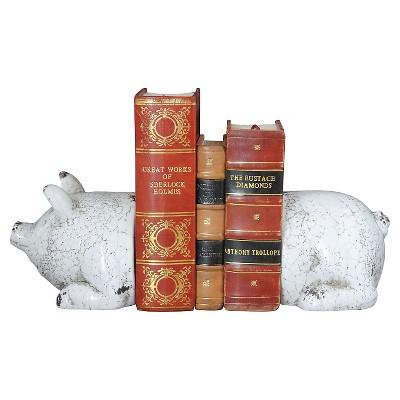 Terra Cotta Pig Bookends Antique - White (5-1/4")