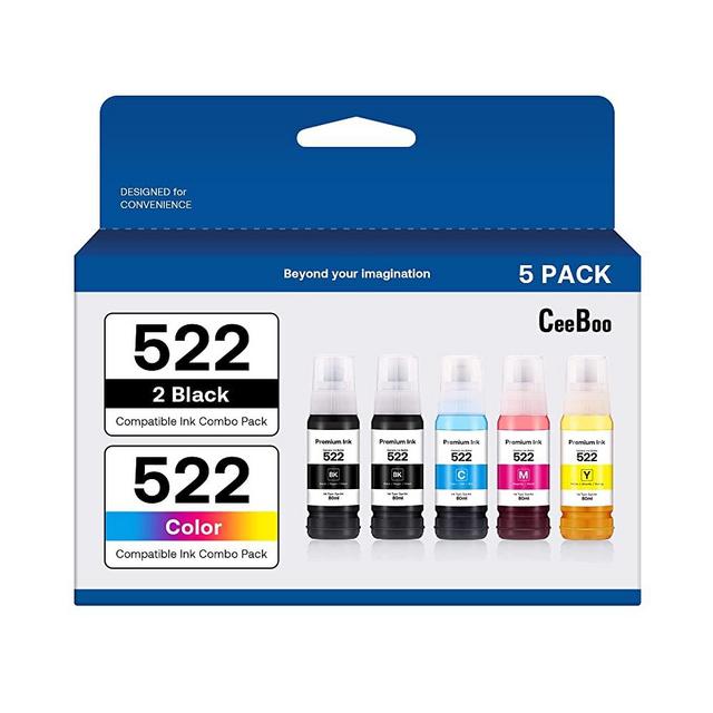 522 High Capacity (5 Bottles) Refill Ink Bottle Replacement for Epson Compatible 522 Ink Refill Bottles (Not Sublimation Ink) Use for EcoTank ET-2803 ET-2800 ET-2720 ET-4800 Printer