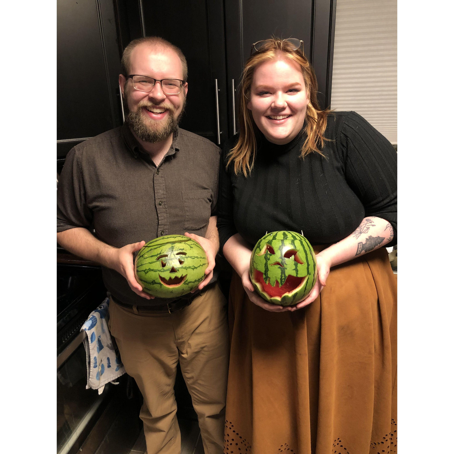 carving "pumpkins" together for halloween!
