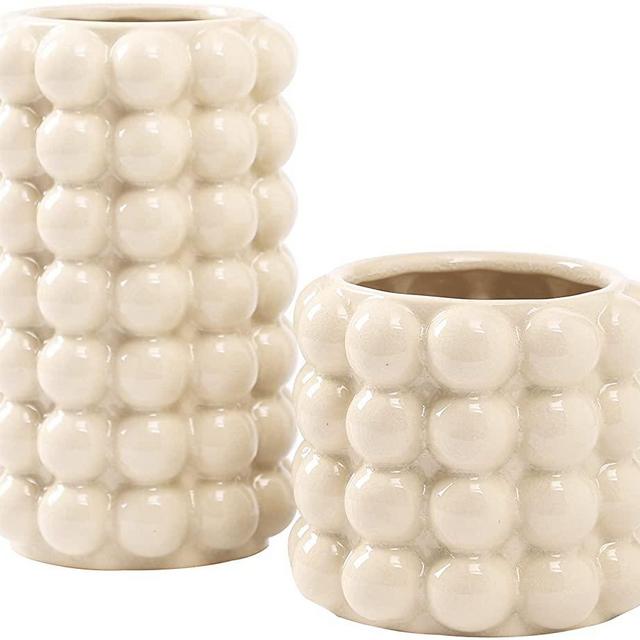 YANWE1 White Ceramic Vases, Set of 2 Bubble vases, Tall Vases, Modern vases, Boho Vases, Decorative Vases, Modern Farmhouse Decor, Vases Decor for Living Room, Dining Table, Wedding, Mantel, Fireplace
