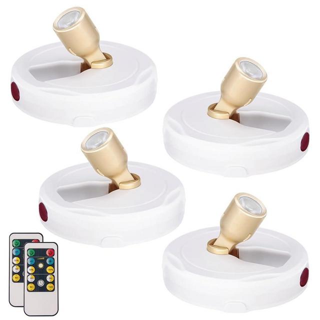 HAMVIDNE LED Spotlight, Battery Powered Picture Lights, Uplighting Indoor, Puck Lights with Remote, Stick Spot Lights for Wall Display Picture Dartboard Painting Artwork Accent Closet-4Pack