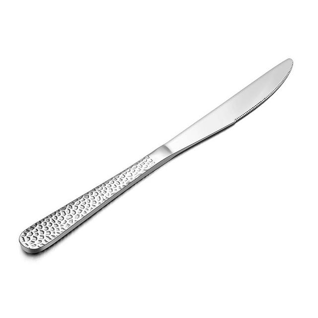 E-far Dinner Knives Set of 12, Stainless Steel Hammered Serrated Table Knife for Home Kitchen Restaurant, Mirror Polished & Dishwasher safe-8.9 Inches