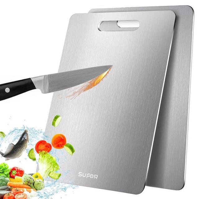 2 Pack Titanium Cutting Board, 100% Pure Titanium Cutting Boards For Kitchen, Non-Slip Chopping Board, Dishwasher Safe, Easy to Clean, Durable & Hygienic for Meat, Vegetables, Fruits (13 * 9)