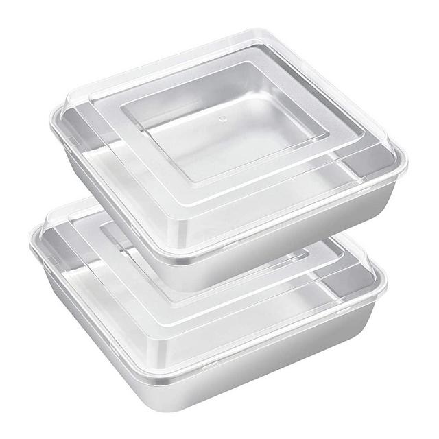 8 x 8-Inch Baking Pan with lid, E-far Square Cake Brownie Baking Pans Stainless Steel Bakeware Set of 2, Non-toxic & Healthy, Easy Clean & Dishwasher Safe - 4 Pieces(2 Pans + 2 Lids)