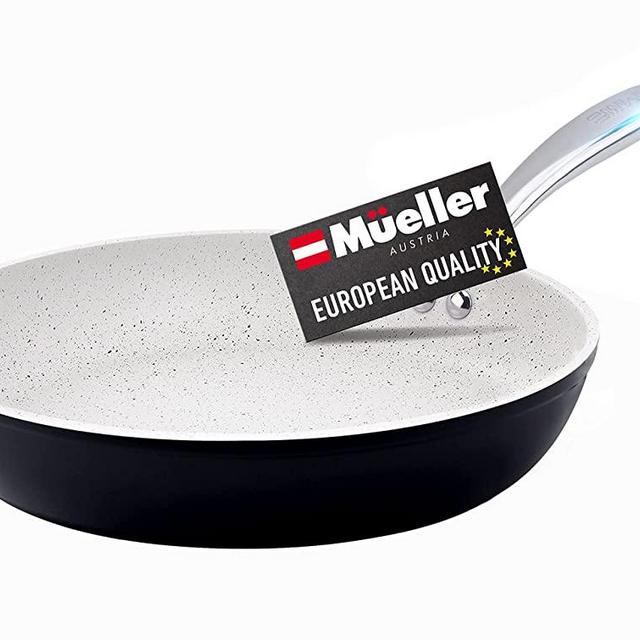 Mueller HealthyStone 10-Inch Fry Pan, Heavy Duty Non-Stick German Stone Coating Cookware, Aluminum Body, Even Heat Distribution, No PFOA or APEO, EverCool Stainless Steel Handle, Black