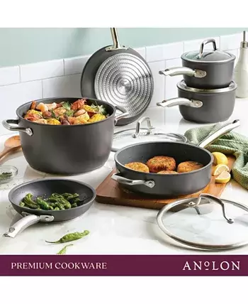 Anolon Accolade Forged Hard-Anodized Nonstick Cookware Set, 10-Piece, Moonstone