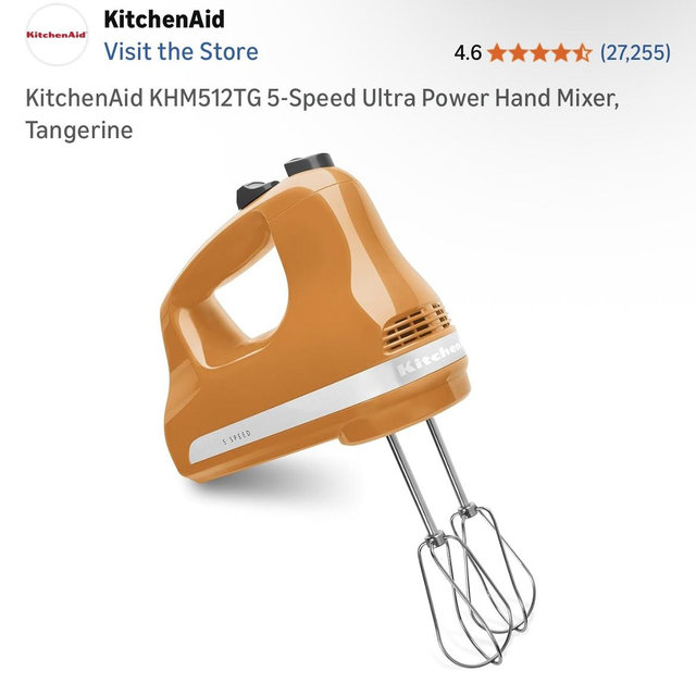KitchenAid KHM512TG 5-Speed Ultra Power Hand Mixer, Tangerine