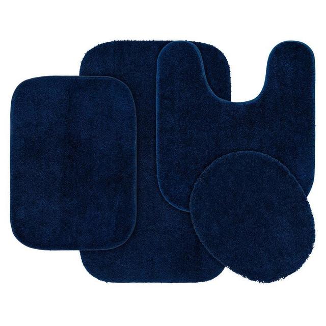 Garland Rug Navy Blue Traditional Plush Nylon 4-Piece Bath Rug Set