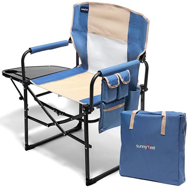 SUNNYFEEL Oversized Camping Directors Chair, Portable Folding Lawn Chairs for Adults Heavy Duty with Side Table,Pocket for Beach, Fishing,Picnic,Concert Outdoor, Foldable Camp Chairs