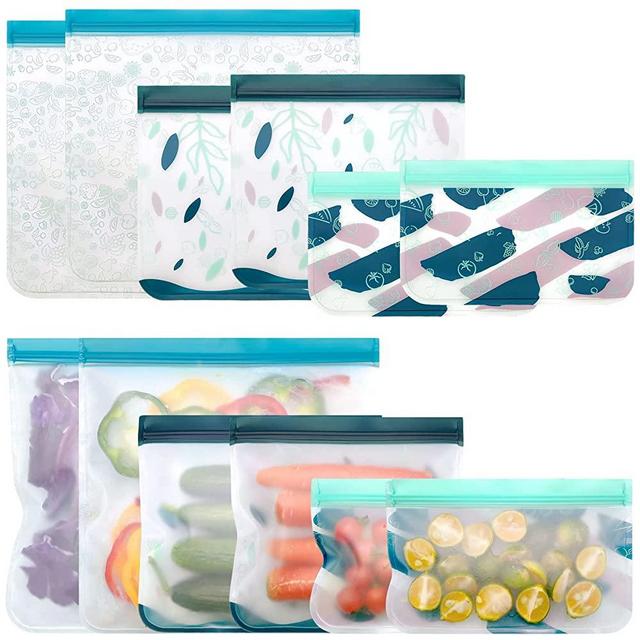 Reusable Food Storage Bags, 6-Pack Reusable Freezer Bags, Reusable Ziploc Bags Silicone for Kids Travel/Home Food Storage (2 Gallon Bags/2 Sandwich Bags/2 Snack Bags, BPA Free/Dishwasher Safe)