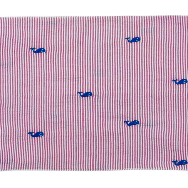 Piping Prints - Embroidered Seersucker Placemats - Red/Navy Whales