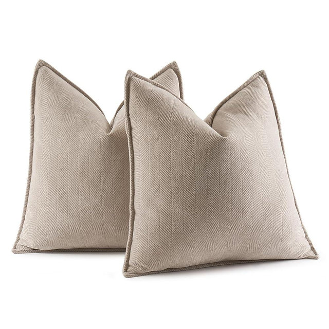 MIULEE Pack of 2 Beige Decorative Pillow Covers 18x18 Inch Soft Chenille Couch Throw Pillows Farmhouse Cushion Covers with Elegant Design for Sofa Bedroom Living Room Home Decor