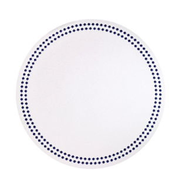 Pearls 15-Inch Round Embroidered Placemats [Color: Pure White / Navy]