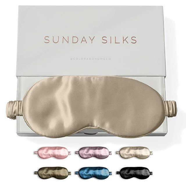 Colorado Home Co Sleep Mask, Silk Eye Mask for Sleeping, Eye Sleep Mask for Women and Men, Eye Covers for Sleeping, Blackout Eye Mask for Sleeping, Travel Sleep Mask Slip On, Nude Champagne