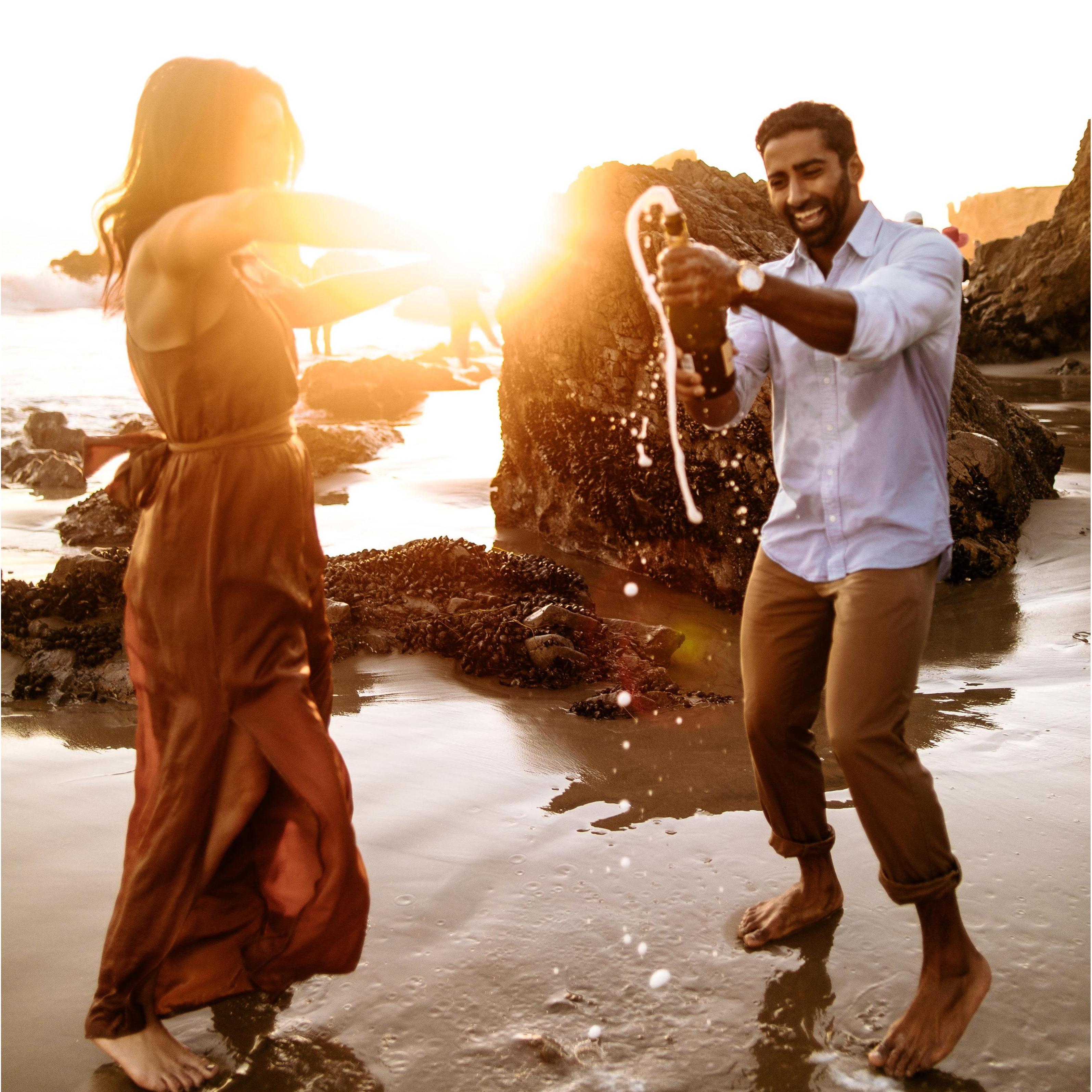 Poppin' bottles at our engagement shoot.