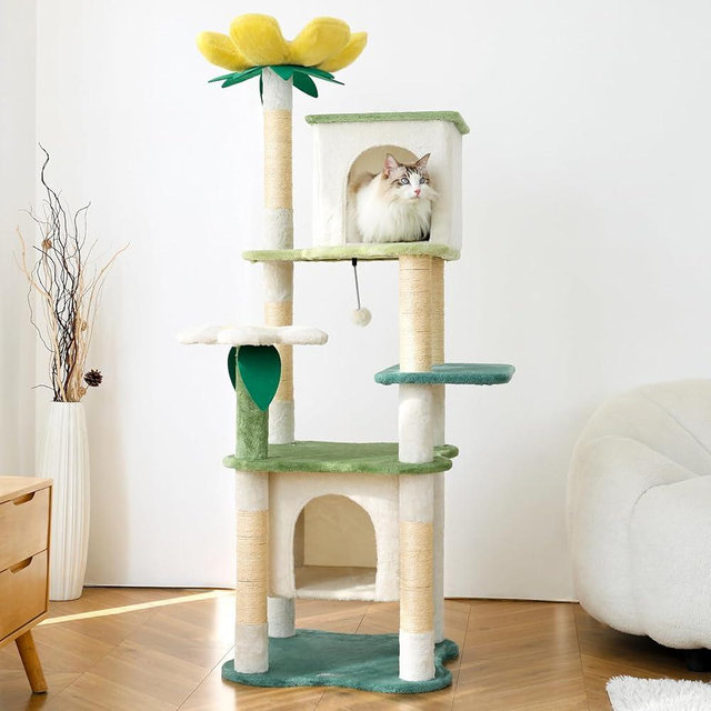 HYABi 64.5in Cat Tower Multi-Level, Cat Tree Tower with Cozy Condo & Scratching Post, Cat Tree with Jumping Platform for Indoor Cats Large Adult
