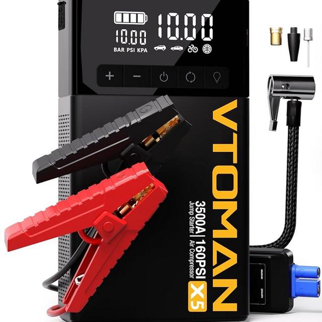 VTOMAN X5 Jump Starter with Air Compressor, 3500A Portable Car Battery Booster (Up to 9L Gas/8L Diesel Engines) with 160PSI Digital Tire Inflator, 12V Lithium Battery Jump box with Type-C Quick Charge