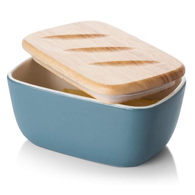 DOWAN Porcelain Butter Dish with Lid, Airtight Butter Container (Large Butter Dish), Bread-shape Butter Dish with Cover
