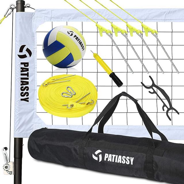 Patiassy Portable Outdoor Volleyball Net with Poles and Winch System for Backyard Beach Professional Volleyball Set with Volleyball and Carrying Bag