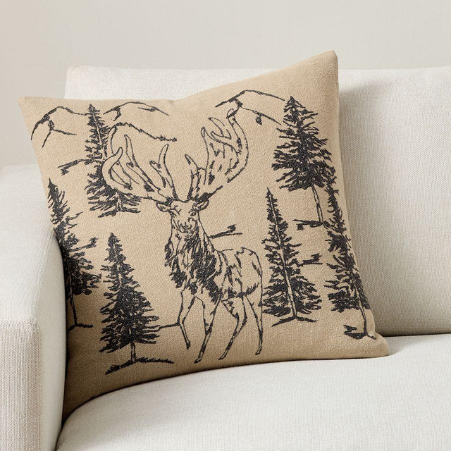Conell Rustic Forest Embroidered Pillow Cover, 20", Nuetral