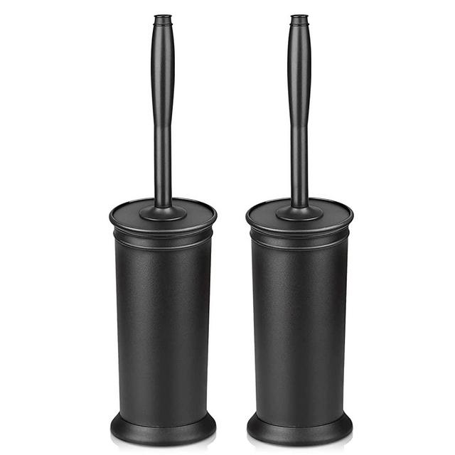 Toilet Brush and Holder 2 Pack, Toilet Bowl Brush with Extra Long Handle, Toilet Scrubber and Covered Holder, Toilet Brushes for Bathroom-Space Saving, Covered Brush, Durable, Deep Cleaning(Black)