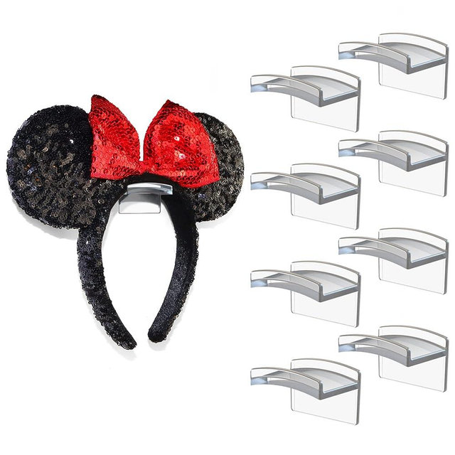 Modern JP Adhesive Hooks for Disney Ears (8-Pack) - Minimalist Disney Ear Holder, No Drilling Headband Holder Design, Strong Hold Headband Organizer - U.S. Patent Pending, Clear