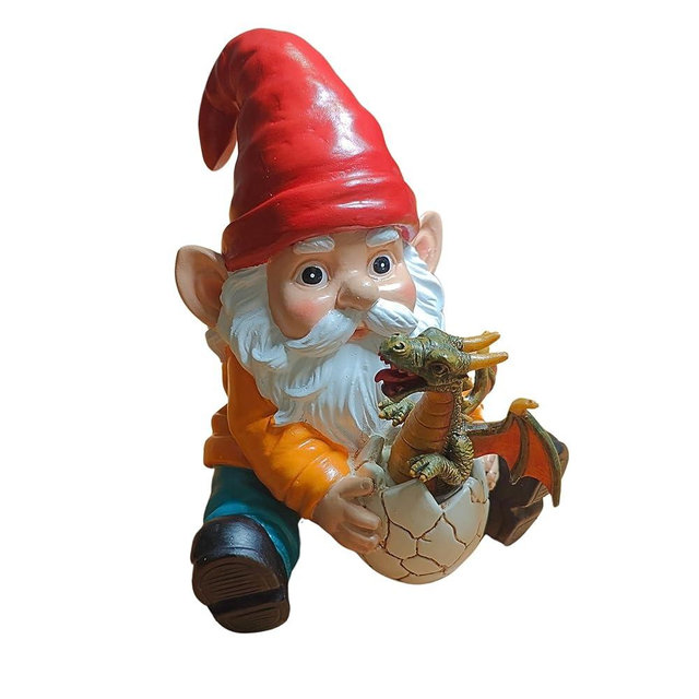 GIOMLE Fantasy Dragon Gnome Garden Statue - 6.8" Weatherproof Resin Garden Gnome with Baby Dragon, Unique Outdoor & Indoor Decor, Handcrafted Yard Art, for Fantasy Lovers & Gardeners