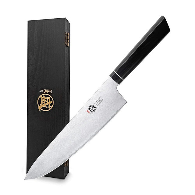 MITSUMOTO SAKARI 8 inch Japanese Gyuto Chef Knife, Hand Forged VG-10 Kitchen Knife, Professional Meat & Vegetable Knife (G10 Handle & Sandalwood Box)