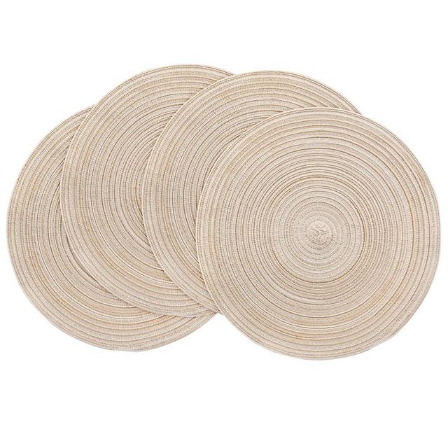 Floroom 15 Inch Round Braided Placemats Set of 4, Washable Heat Resistant Cotton Polyester Circle Place Mats for Kitchen Dining Table - Canvas Beige