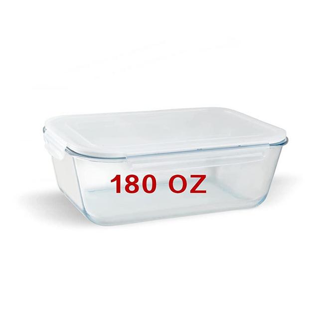 XXX-Large Glass Food Storage Container with Locking Lid 180OZ Family Size Party Size Extra Large Rectangle Glass Bowl Bakeware Baking dish with Airtight Lid Meal Prep Glass Container Storing Serving Food for Raw Food, Soups, Stews, Chili, Speaghetti and Meatballs, etc.