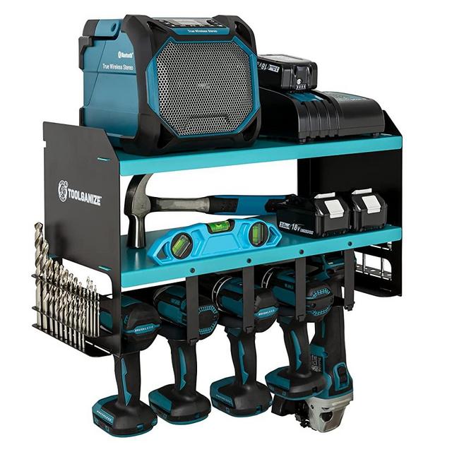 Toolganize Power Tool Organizer - Wall Mount - Premium Garage Utility Shelf & Organization - Heavy Duty Metal - Drill Holder - Cordless Tool Storage Rack - Pegboard Shed Workshop Shelving – Blue