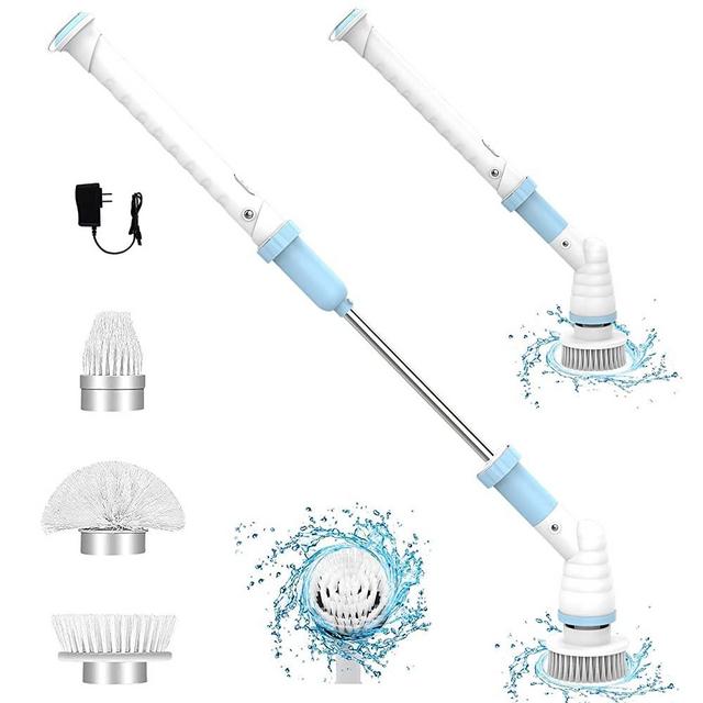 Electric Spin Scrubber,360 Power Scrubber with Long Handle and Cordless,Shower Scrubber for Cleaning,Tub and Tile Kitchen Scrubber Equipped with 3 Multi-Purpose Cleaning Brush Heads