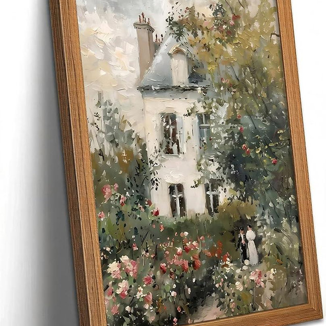 LBTZEVIR Vintage Rose Garden Oil Painting Farmhouse Pictures Framed Wall Art Rustic Wall Decor for Living Room Bedroom Office Home & Office Decoration 8x10 inch