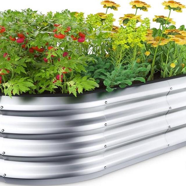 Winpull Raised Garden Bed Kit, Large Galvanized Raised Garden Beds Outdoor Planter Box with Safety Edging and Gloves, Metal Raised Beds for Gardening Vegetables Fruits and Flowers (4x2x1Ft)