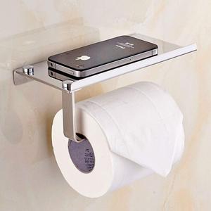 Bosszi Wall Mount Toilet Paper Holder, SUS304 Stainless Steel Bathroom Tissue Holder with Mobile Phone Storage Shelf, Brushed Aluminum
