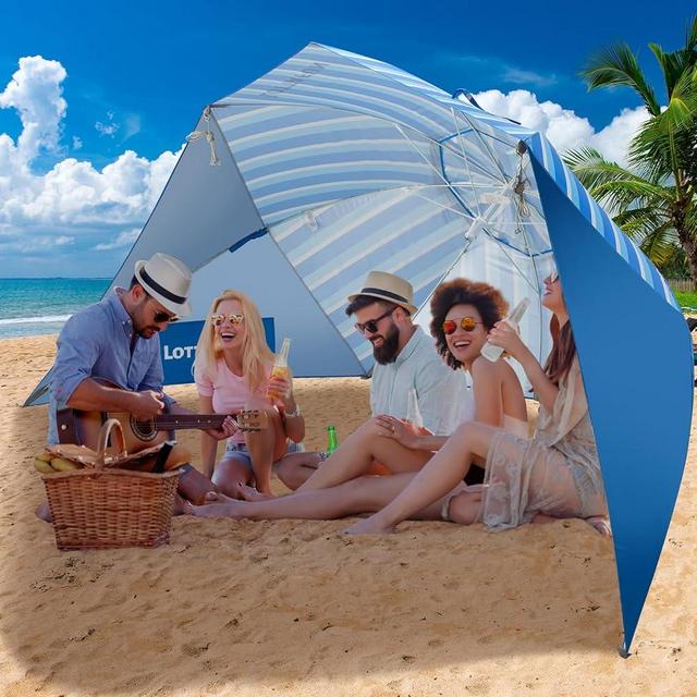 LOTTAFUN Beach Shelter Umbrella Premiere UPF 50+ Umbrella Shelter for Sun and Rain Protection for Adult (10-Foot,Blue Stripe)
