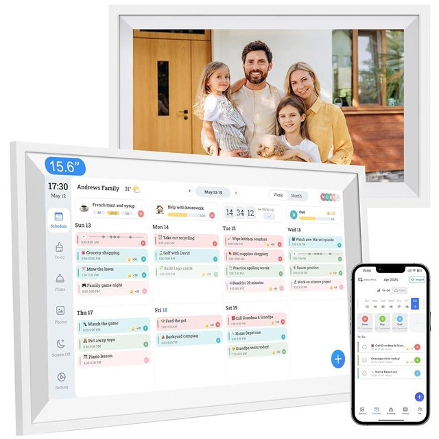 Digital Calendar 15.6" Wall Touch Screen Planner Electronic Calendar & Chore Chart, Smart Calendars Interactive Display for Family Organize Routines Schedules Meal Planner with Digital Picture Frame