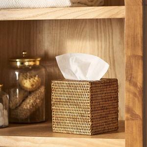 Handwoven Rattan Tissue Box Cover - Natural
