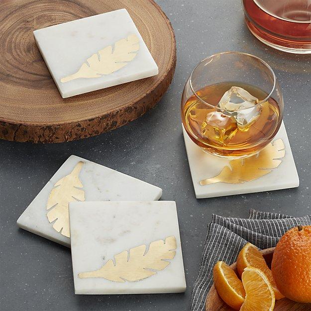 Gold Leaf and Marble Coasters, Set of 4