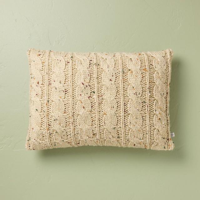 14"x20" Confetti Fleck Cable Knit Lumbar Throw Pillow Tan - Hearth & Hand™ with Magnolia