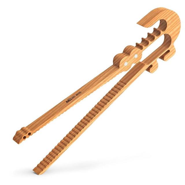 Mr.Art Wood Crocodile Shaped Wooden Toaster Tongs - Fun and Functional Kitchen, Camping or Outdoor Utensils – Built-in Magnet for Easy Storage, Superior Grip – Ideal Accessories for Kids & Adults