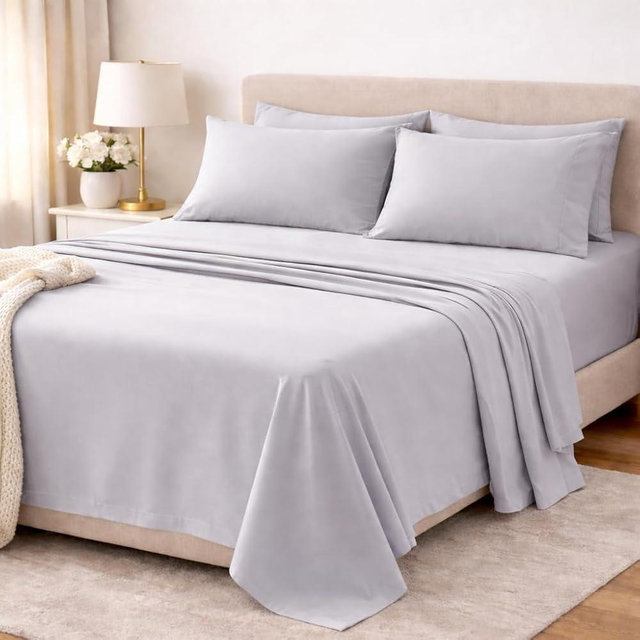 Soleil Fine Goods Luxurious 4-Piece Microfiber Sheet Set (Grey, Queen (U.S. Standard))