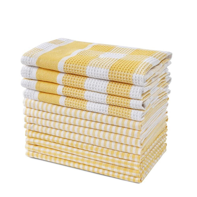 LANE LINEN 100% Cotton Kitchen Dish Cloths, Ultra Soft Absorbent Quick Drying Dish Towels, Multiweave Wash Cloths Dish Towel Sets, 12x12 Inches, 12 Pack - Yellow