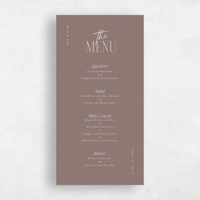 Rich Taupe, Brown Wedding Menu - Kosrae