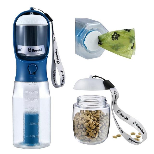 Cibaabo Dog Water Bottle with Food Container & Poop Bag Holder, Travel Water Bowl, Portable Pet Dispenser, Dog Stuff Accessories Items, Puppy Essentials Necessities for Yorkie Chihuahua Walking Hiking