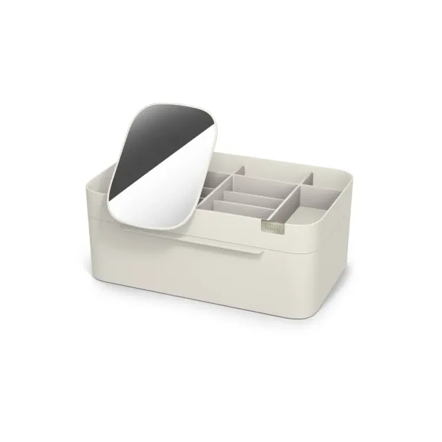 Joseph Joseph Viva Large Cosmetic and Toiletry Organizer with Removable Mirror: Off-White ABS Bathroom Tray, Hand Wash