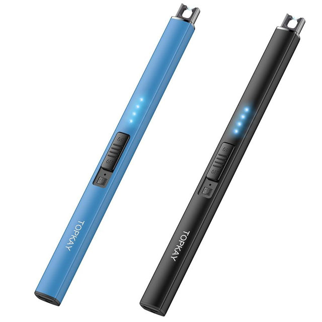 TOPKAY 2 Pack Electric Lighter Candle Lighter Windproof Flameless USB Rechargeable Plasma Arc Long Lighter for Grill Firework Kitchen Camping
